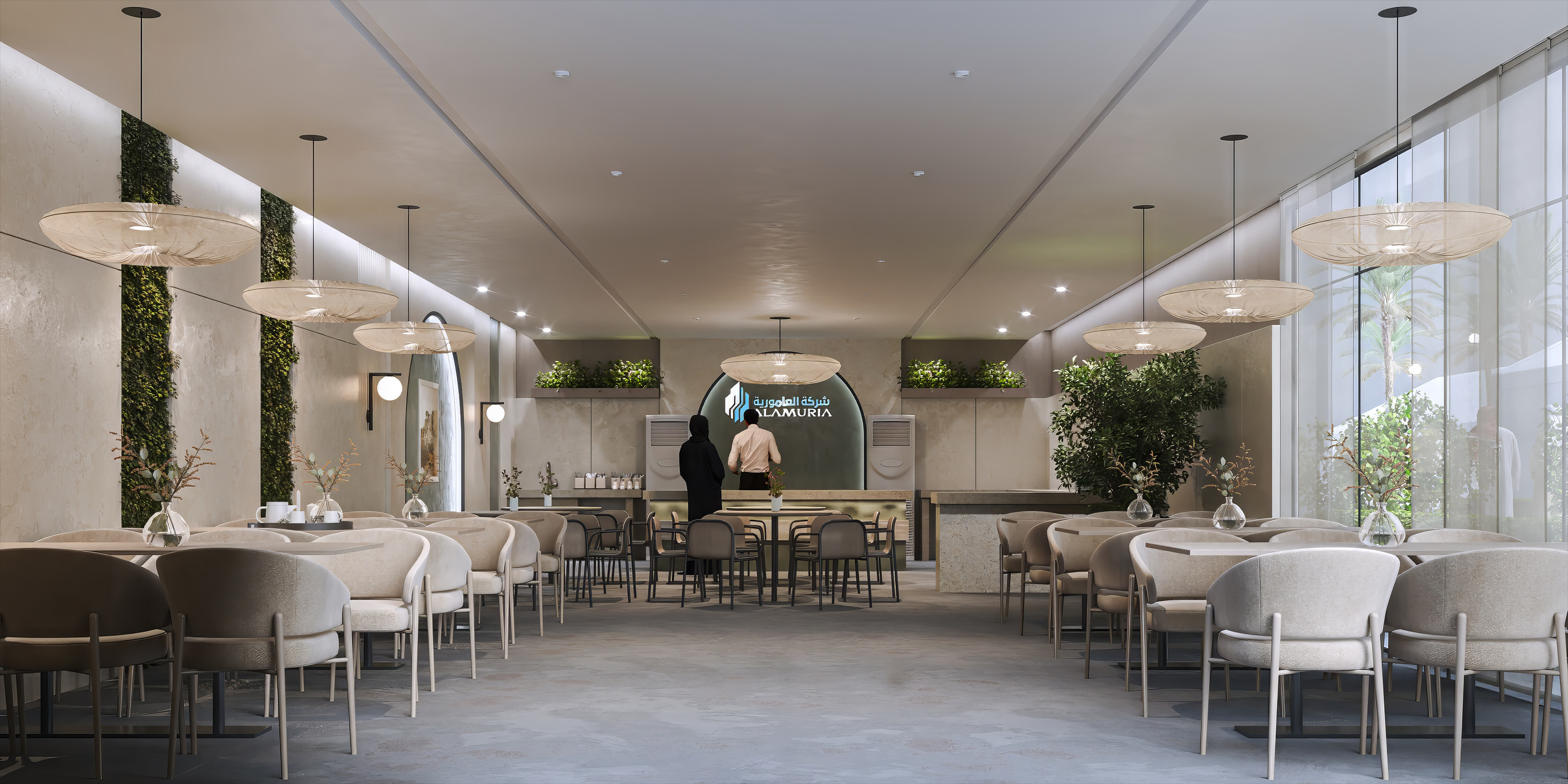 تصميم ديكور داخلي واعمال شوب دروونج معماري لمطعم بالمملكه العربية السعودية